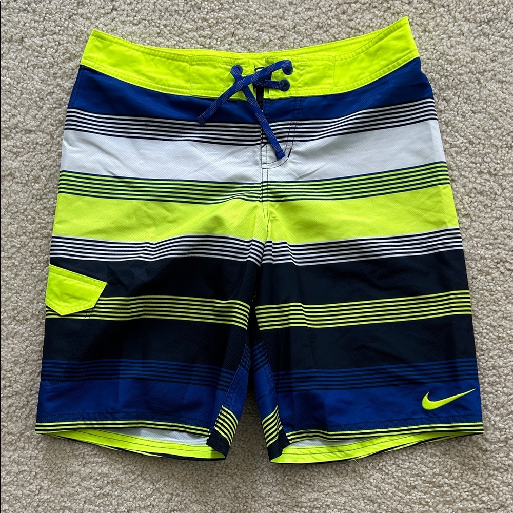 Nike Blue and Yellow Striped Boy's XL Board Shorts